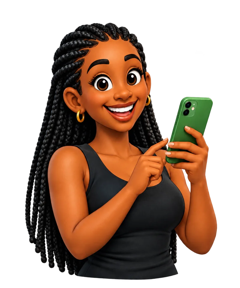 Smiling Mareu rider holding her phone